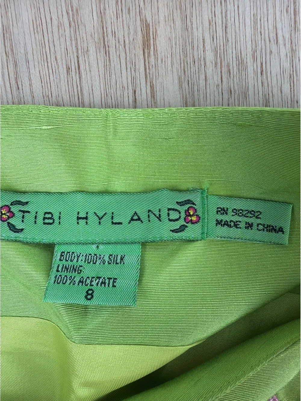 Tibi Hyland Silk Embroidered Sleeveless Shift Dress Green Pink Floral Size 8